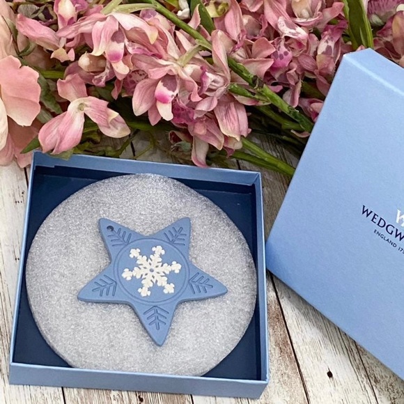 Vintage WEDGWOOD Pale Blue Jasper Ware Star Snowflake Annual Christmas Ornament - Picture 1 of 9